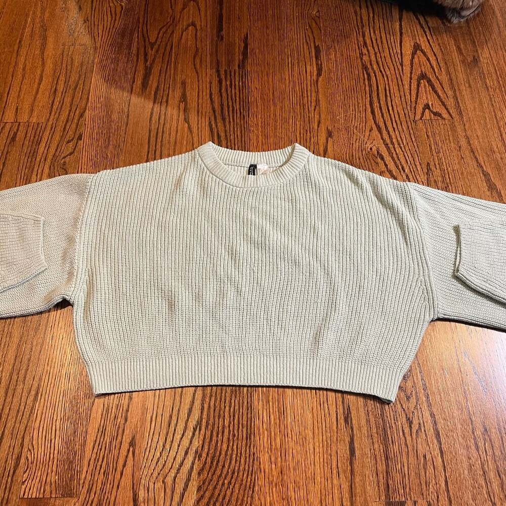 H&M Divided Women's Mint Green Ribbed Cropped Knit Sweater